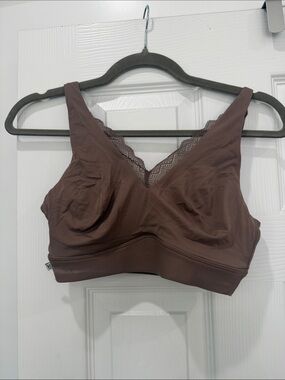 Lace-Trim Wireless Comfort Bralette - Brown NWOT